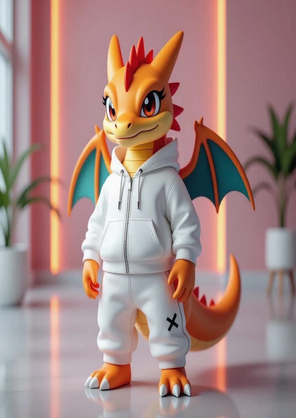 Whimsical Dragon in Stylish Streetwear: A Playful Character Design