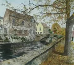 Whispers of Autumn: A Serene Canal Scene with Historic Charm