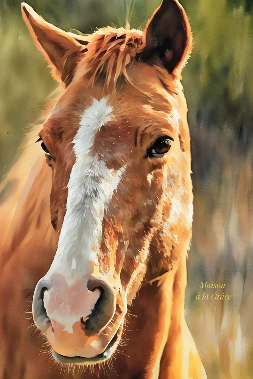 Whispers of the Meadow: A Majestic Horse Portrait in Watercolor