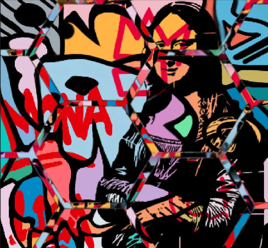 Vibrant Fusion: A Modern Graffiti Portrait of Timeless Elegance
