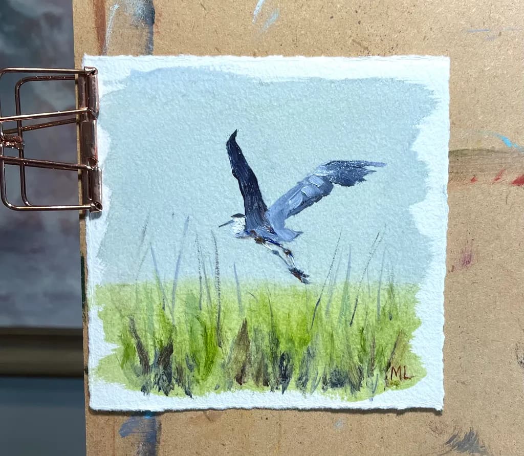 Heron Over Grass