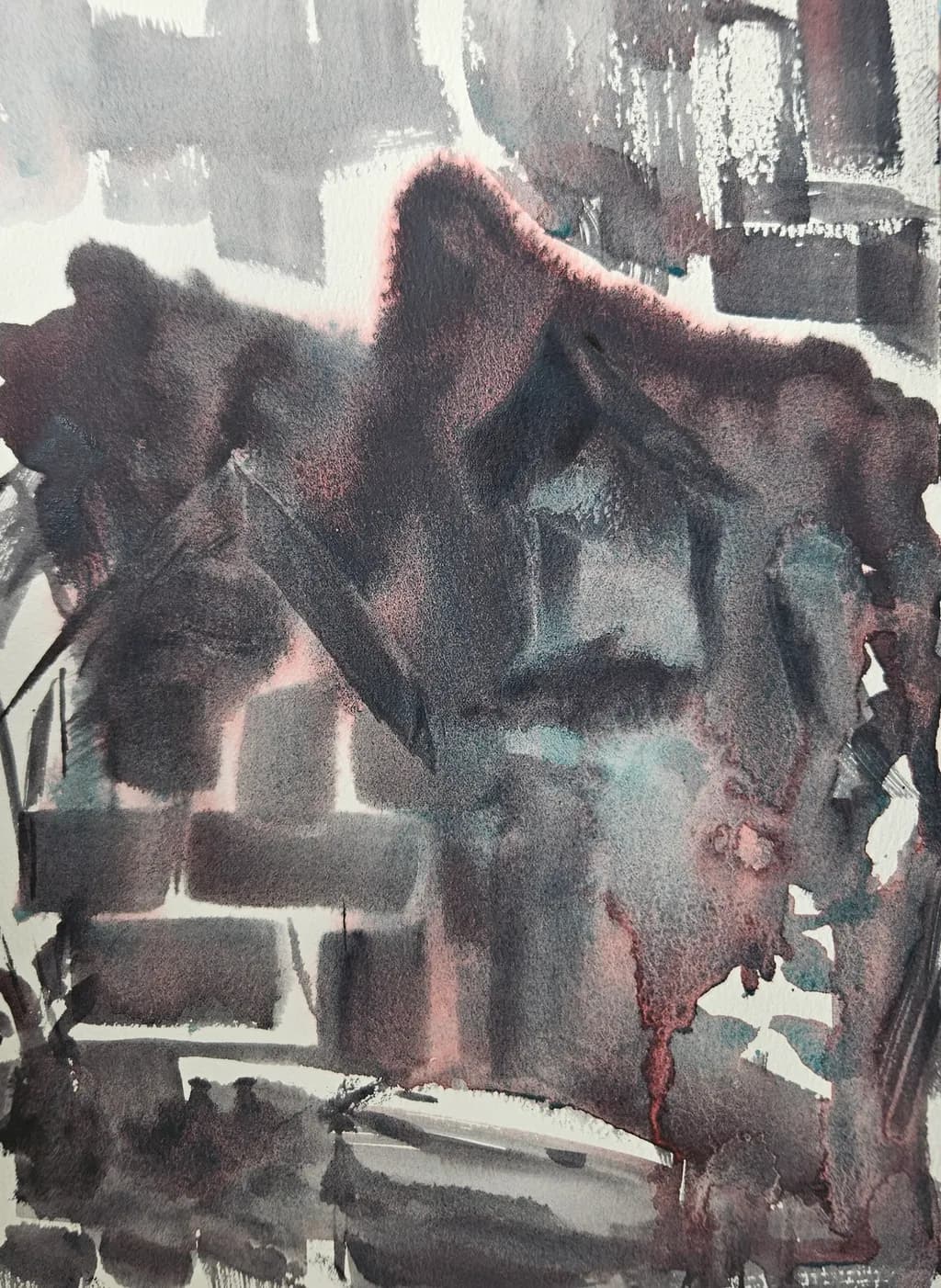 Whispers of Depth: An Abstract Watercolor Journey Through Shadows and Texture