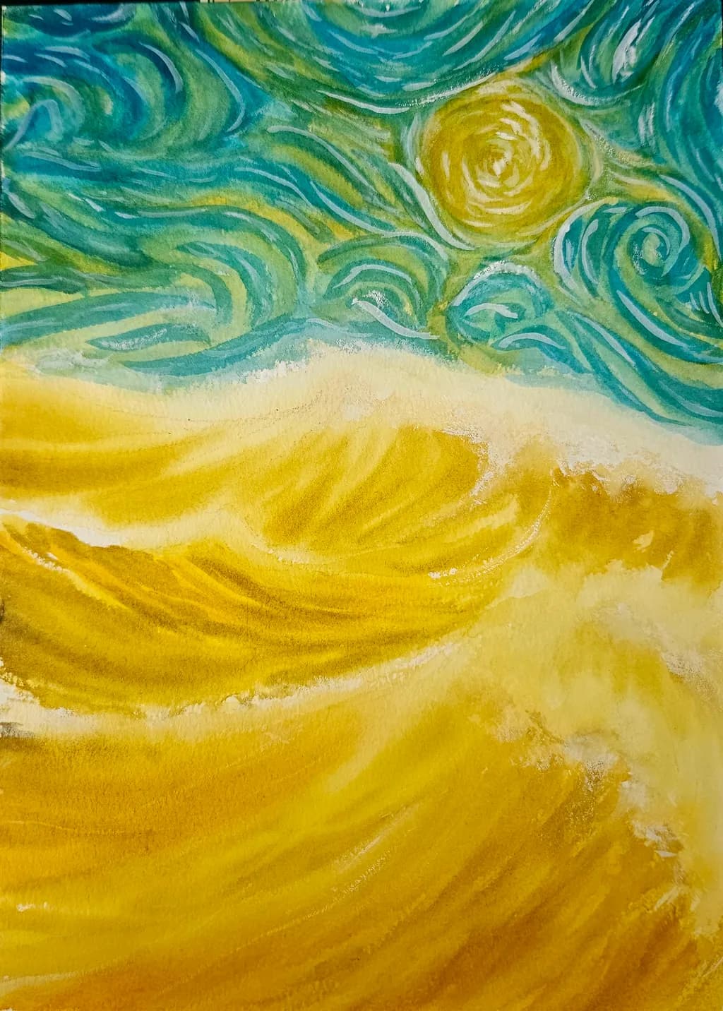 Golden Waves: A Dance of Sunlight and Sea in Watercolor Serenity