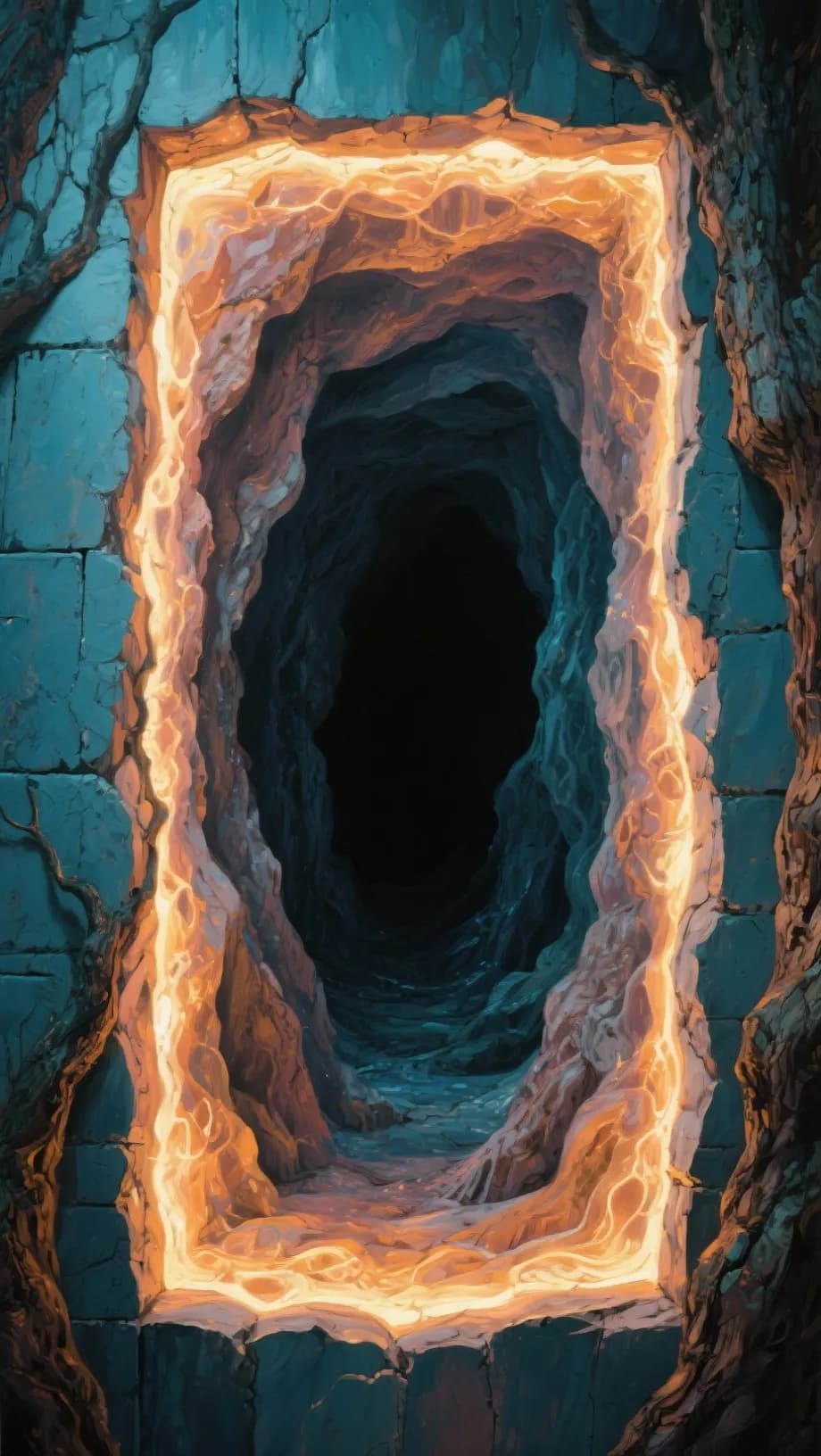 Mystical Portal to the Unknown: A Glowing Cavern of Abstract Wonders