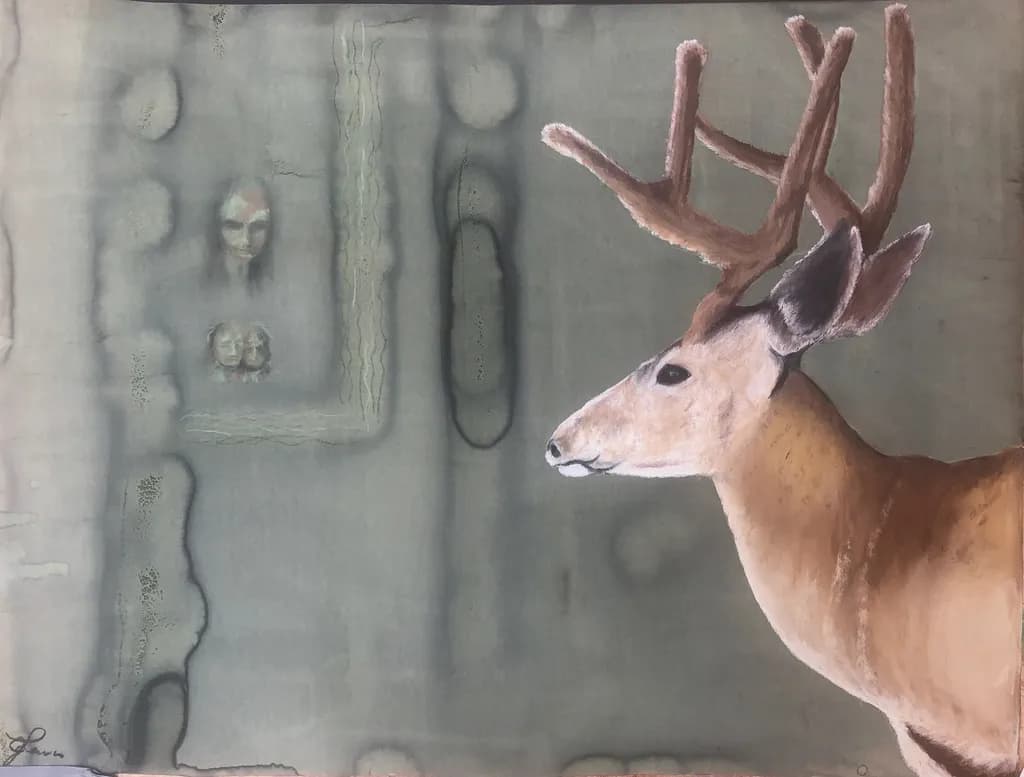 Whispers of Nature: A Deer’s Gaze Amidst Abstract Reflections