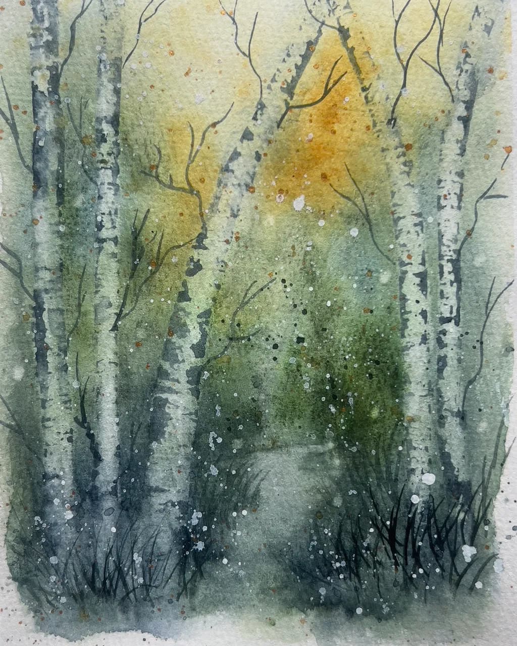 Whispers of the Birch: A Serene Forest Escape in Watercolor