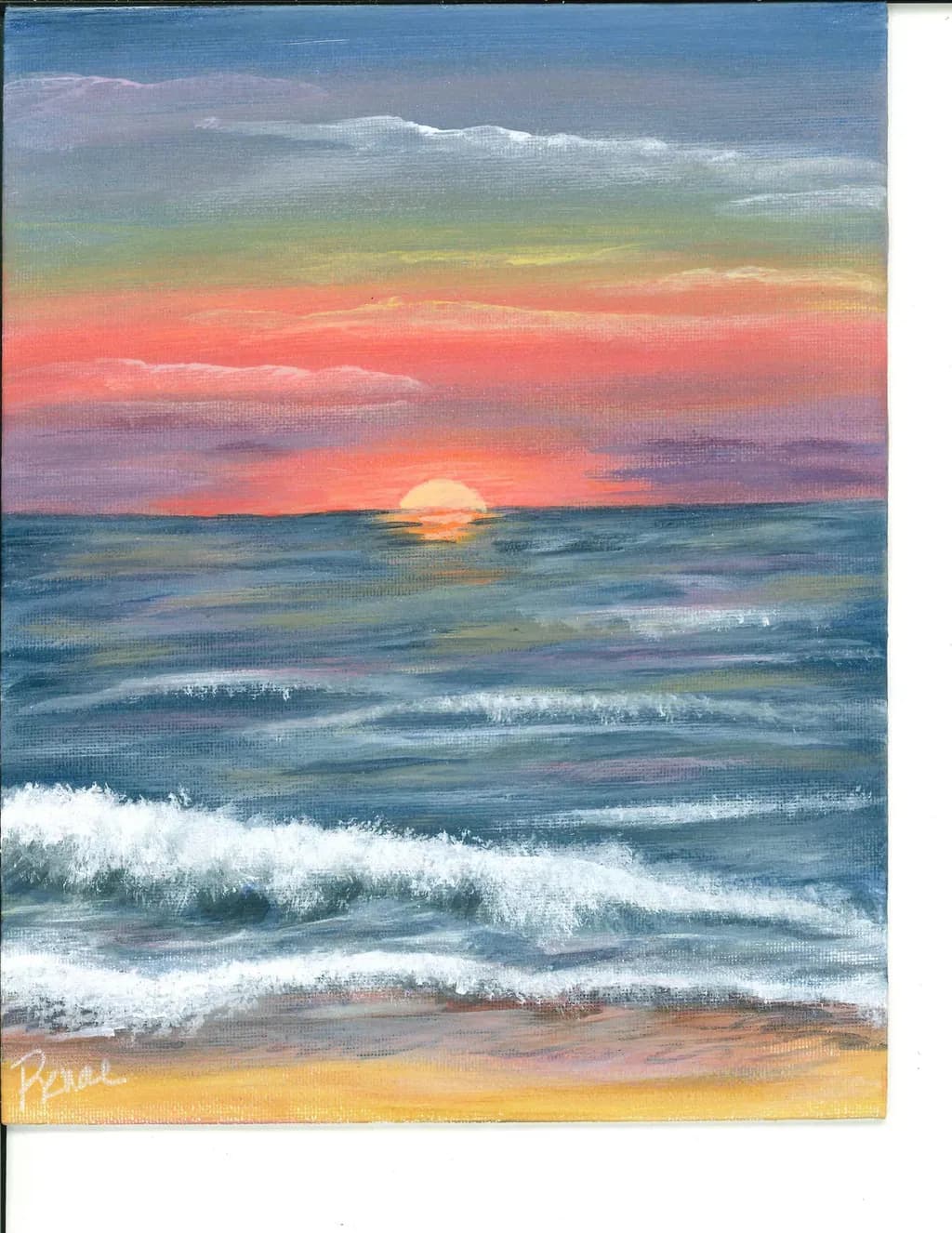 Serene Sunset Over Ocean Waves: A Colorful Coastal Escape