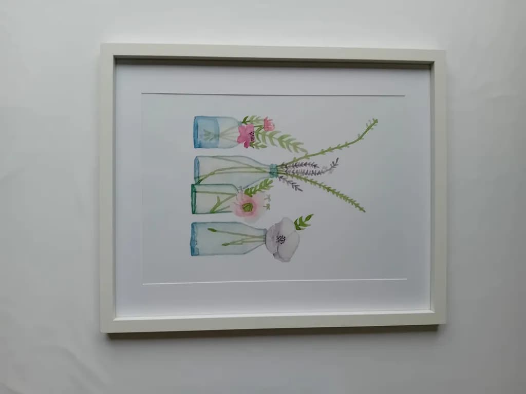 Whimsical Blooms: A Watercolor Journey Through Botanical Beauty in Framed Elegance
