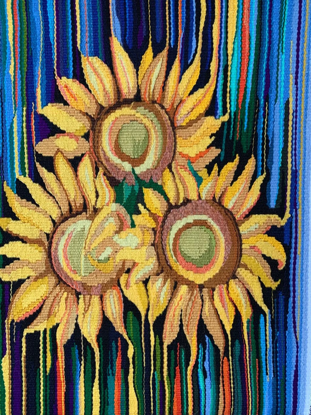 Vibrant Sunflower Symphony: A Colorful Textile Celebration of Nature's Beauty