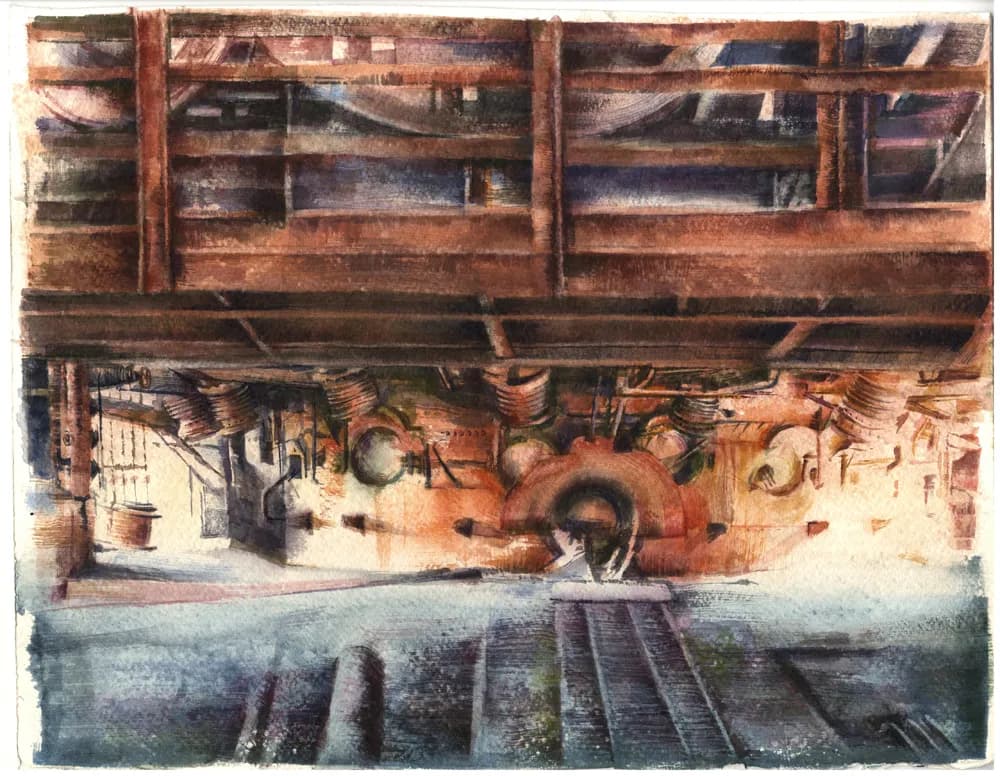 Industrial Reverie: A Watercolor Exploration of Machinery and Space