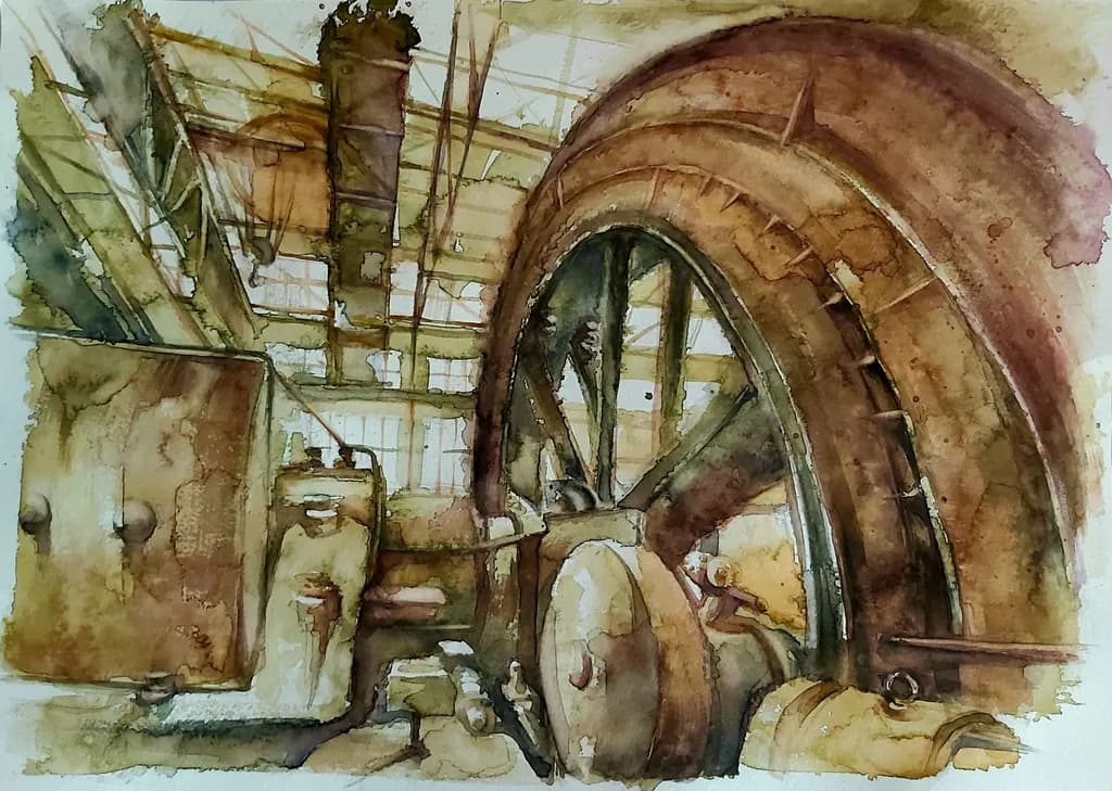 Industrial Echoes: A Watercolor Journey Through Time and Machinery