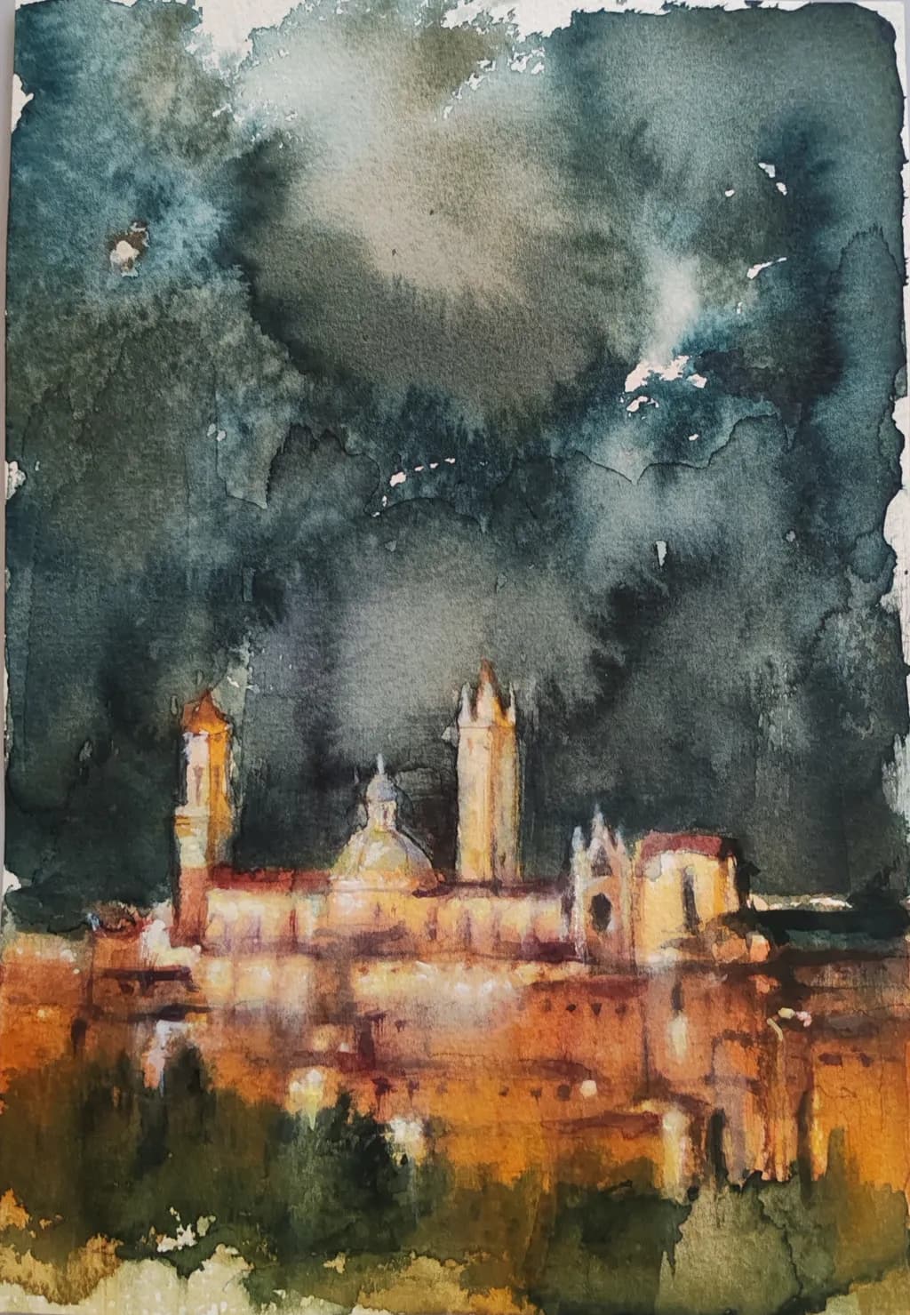 Whispers of Twilight: A Watercolor Journey Through Historic Architecture
