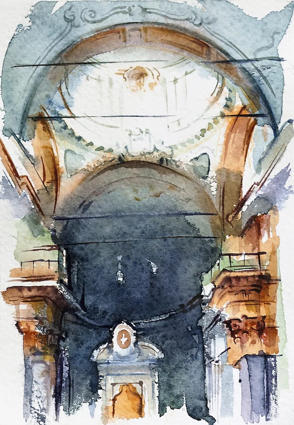 Whispers of Light: An Ornate Watercolor Journey Through Architectural Shadows