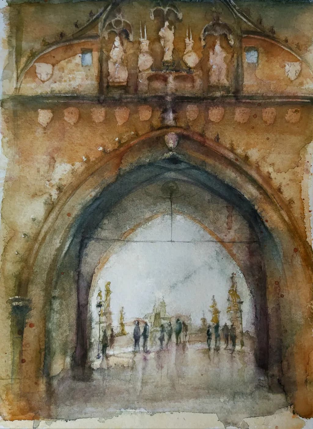 Whispers of Time: A Watercolor Journey Through an Archway of History