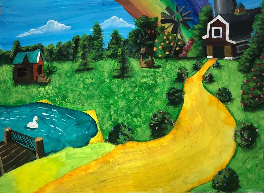Whimsical Farm Pathway: A Vibrant Journey Through Nature's Embrace