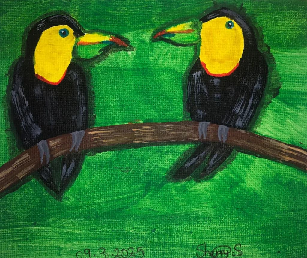 Tropical Harmony: Two Toucans on a Vibrant Green Canvas
