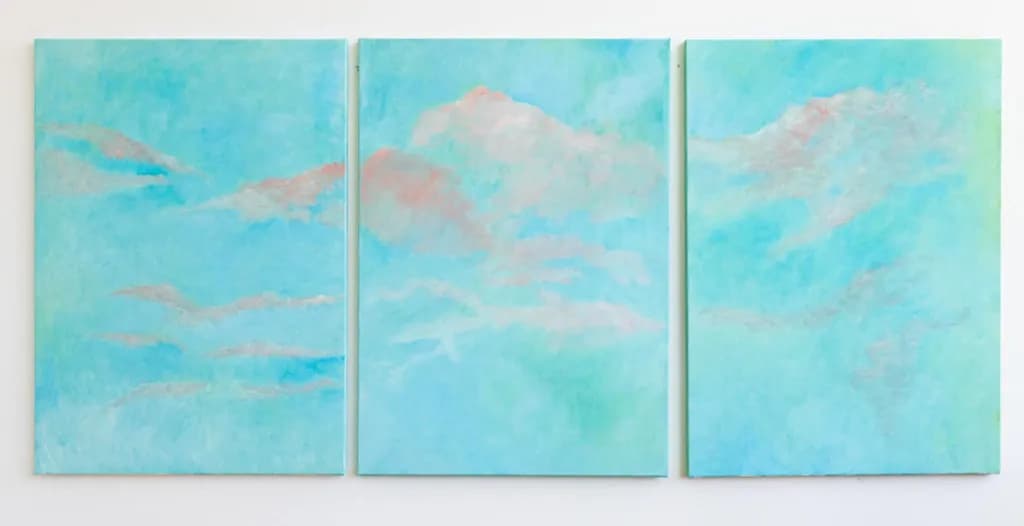 Whispers of Serenity: A Tranquil Triptych of Sky and Cloud in Soft Aqua Hues