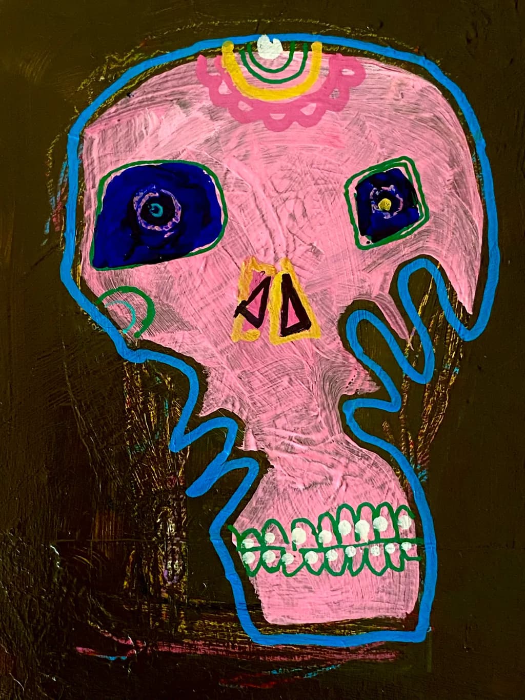 Vibrant Echoes of Life: A Playful Skull in Pink and Blue
