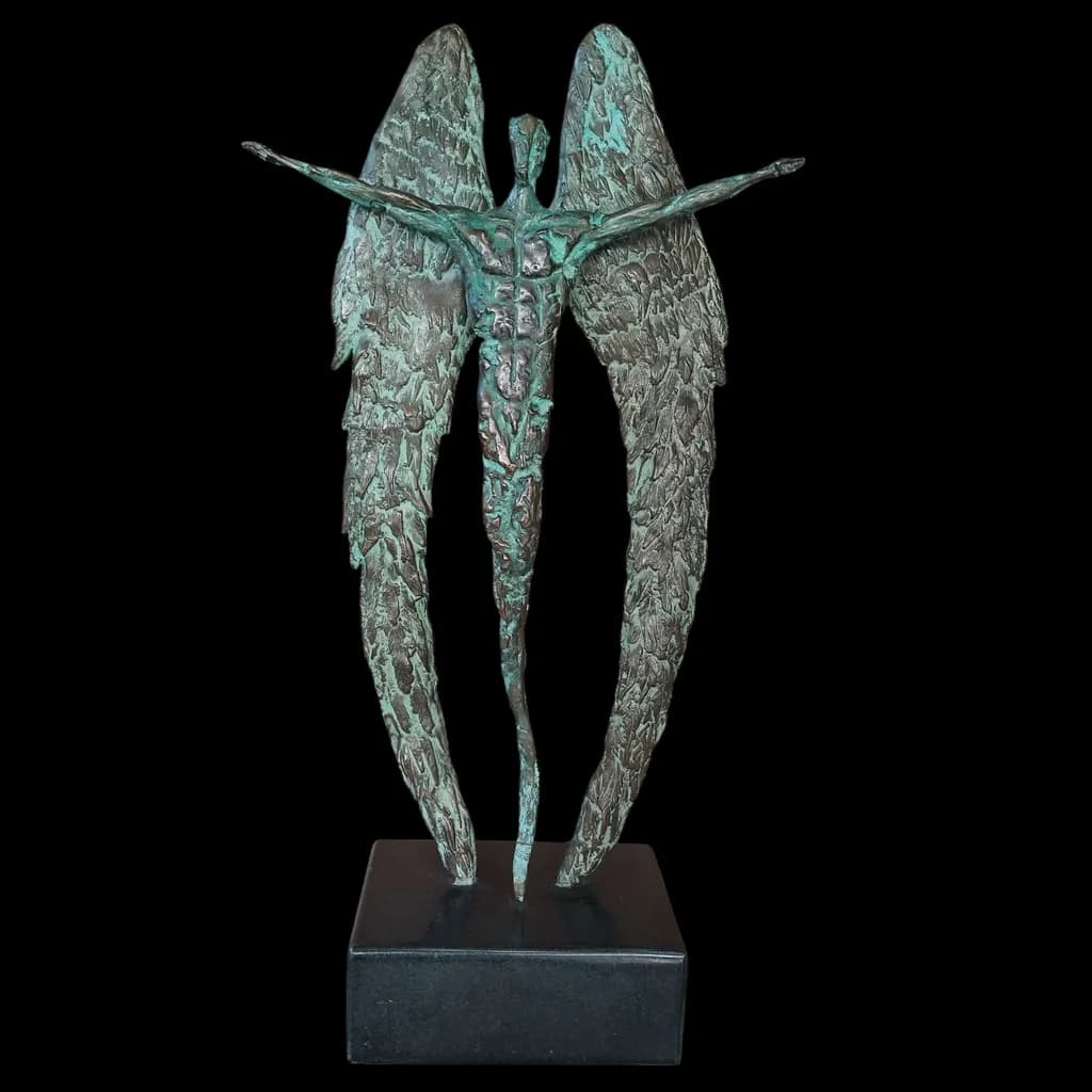 Celestial Embrace: A Bronze Angel Sculpture of Ethereal Grace