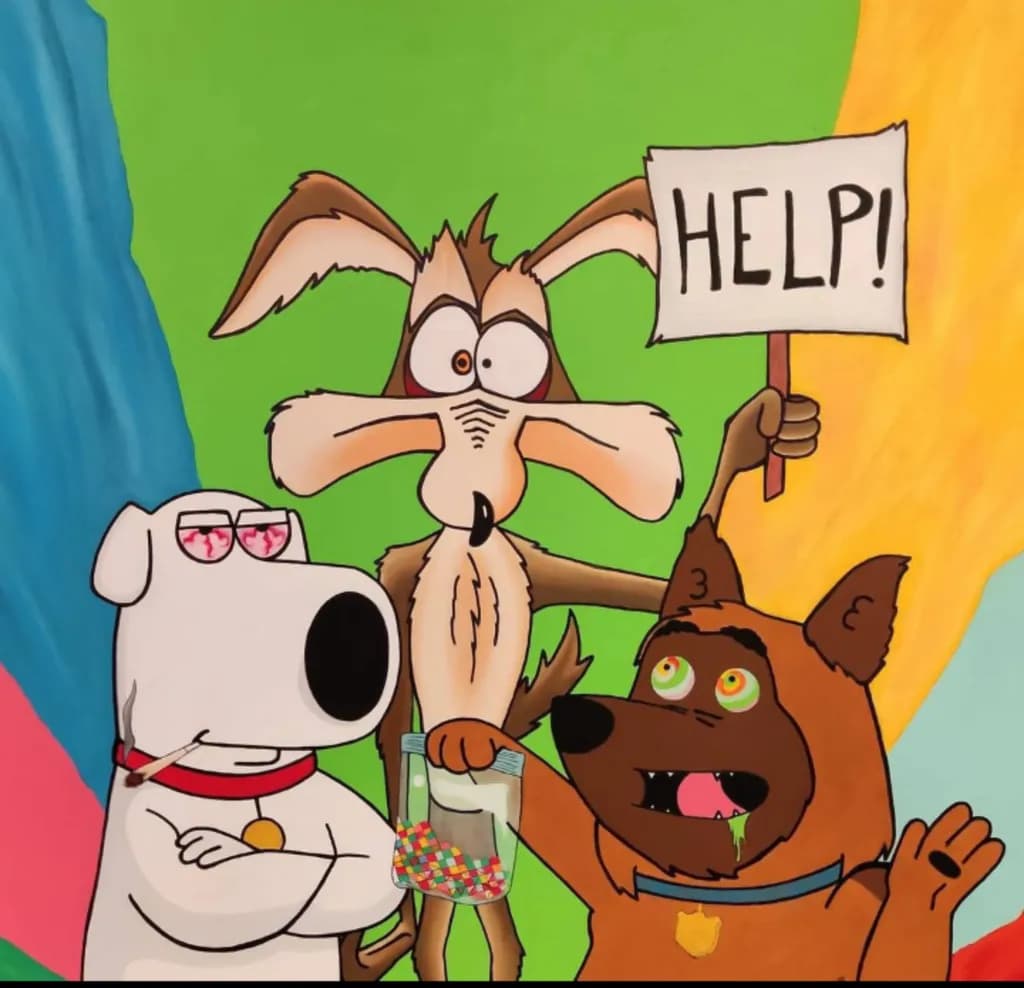 Animated Dogs with HELP Sign
