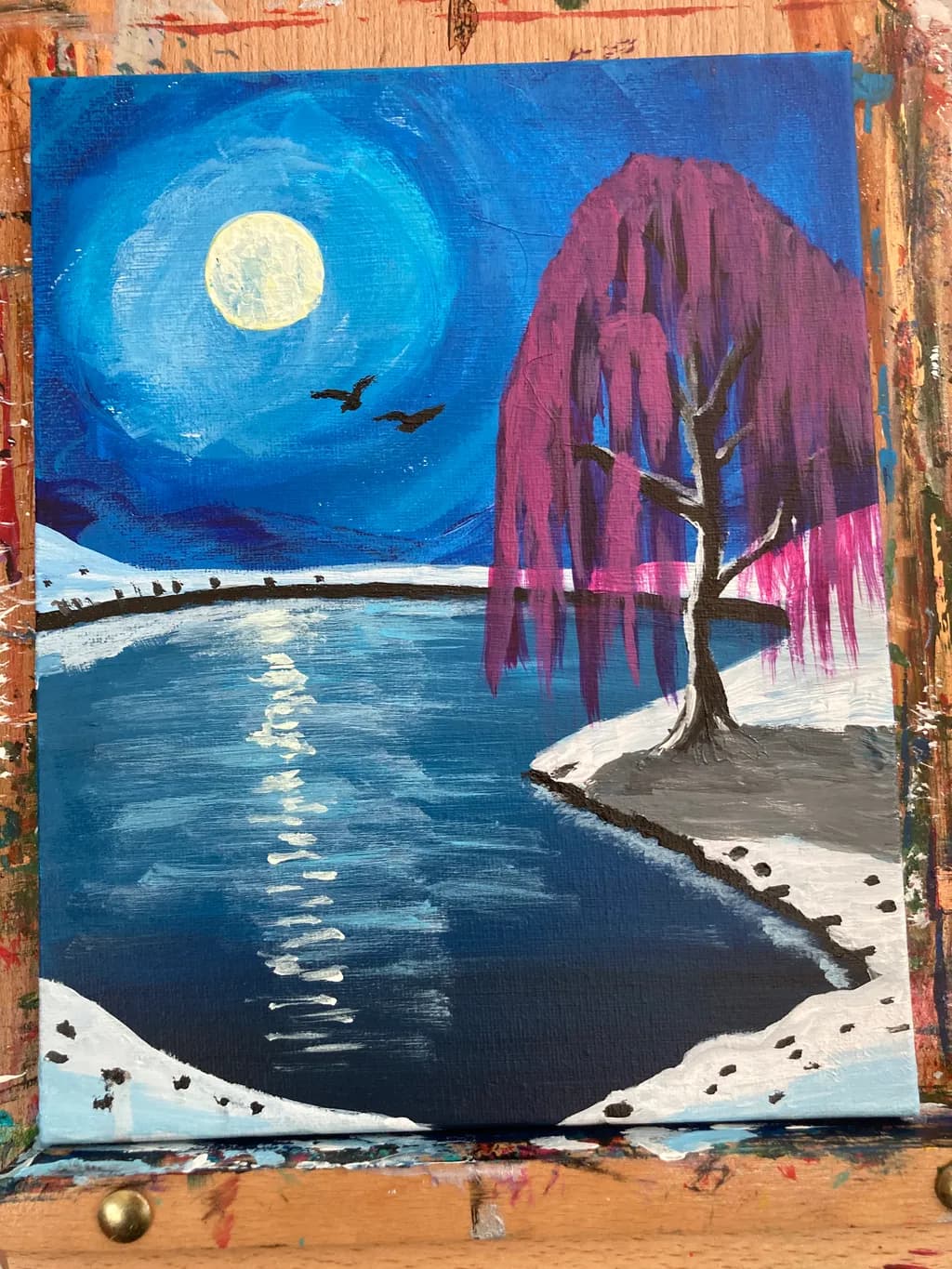 Moonlit Serenity: A Vibrant Winter Reflection of Nature's Beauty