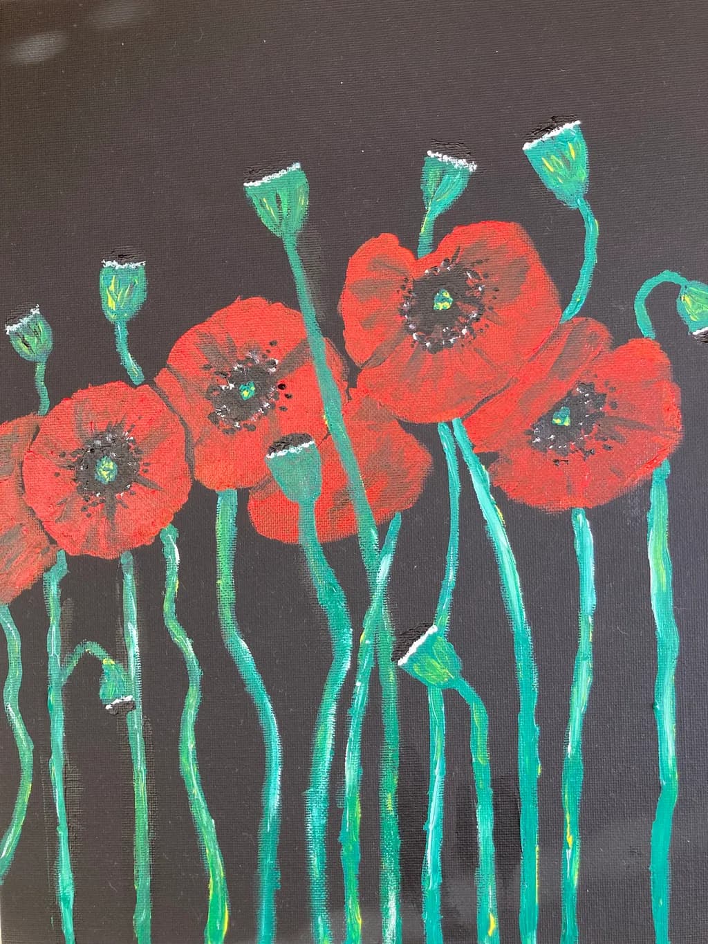 Whispers of Red: A Dance of Poppies Against the Night Sky