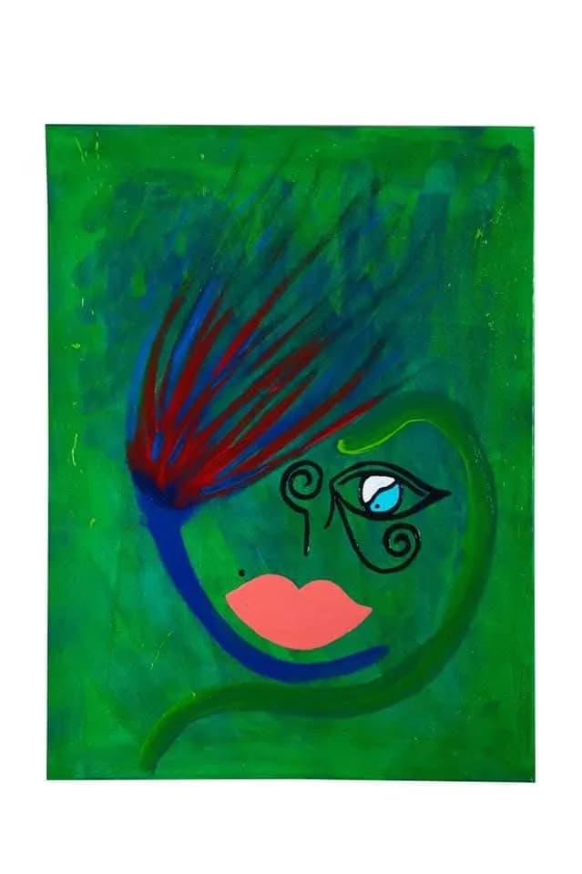 Whimsical Expressions: A Colorful Abstract Face in Green Harmony