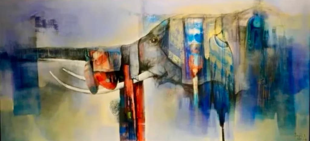 Elephant in Abstract Blue