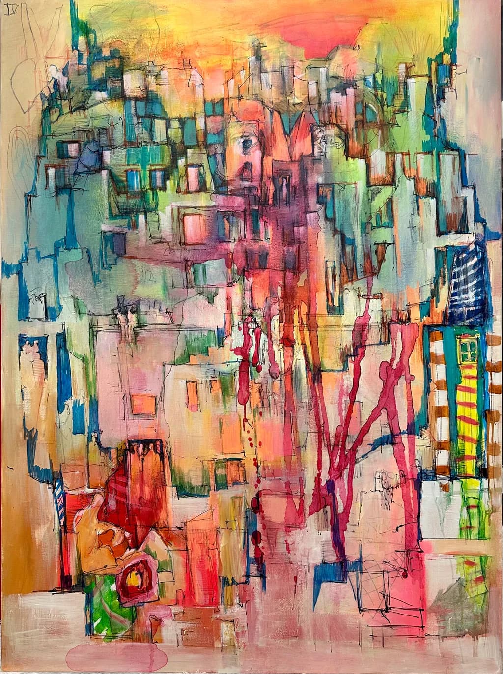 Vibrant Urban Expression: A Colorful Abstract Journey Through Texture and Emotion