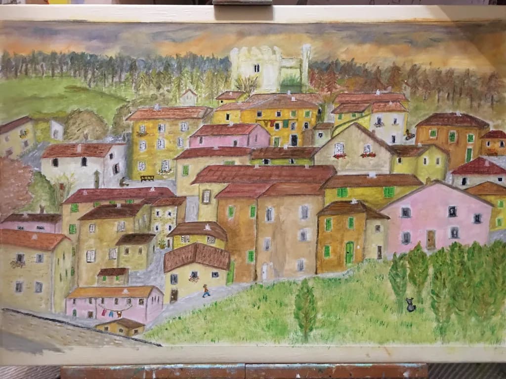 Whimsical Village: A Colorful Tapestry of Homes and Nature