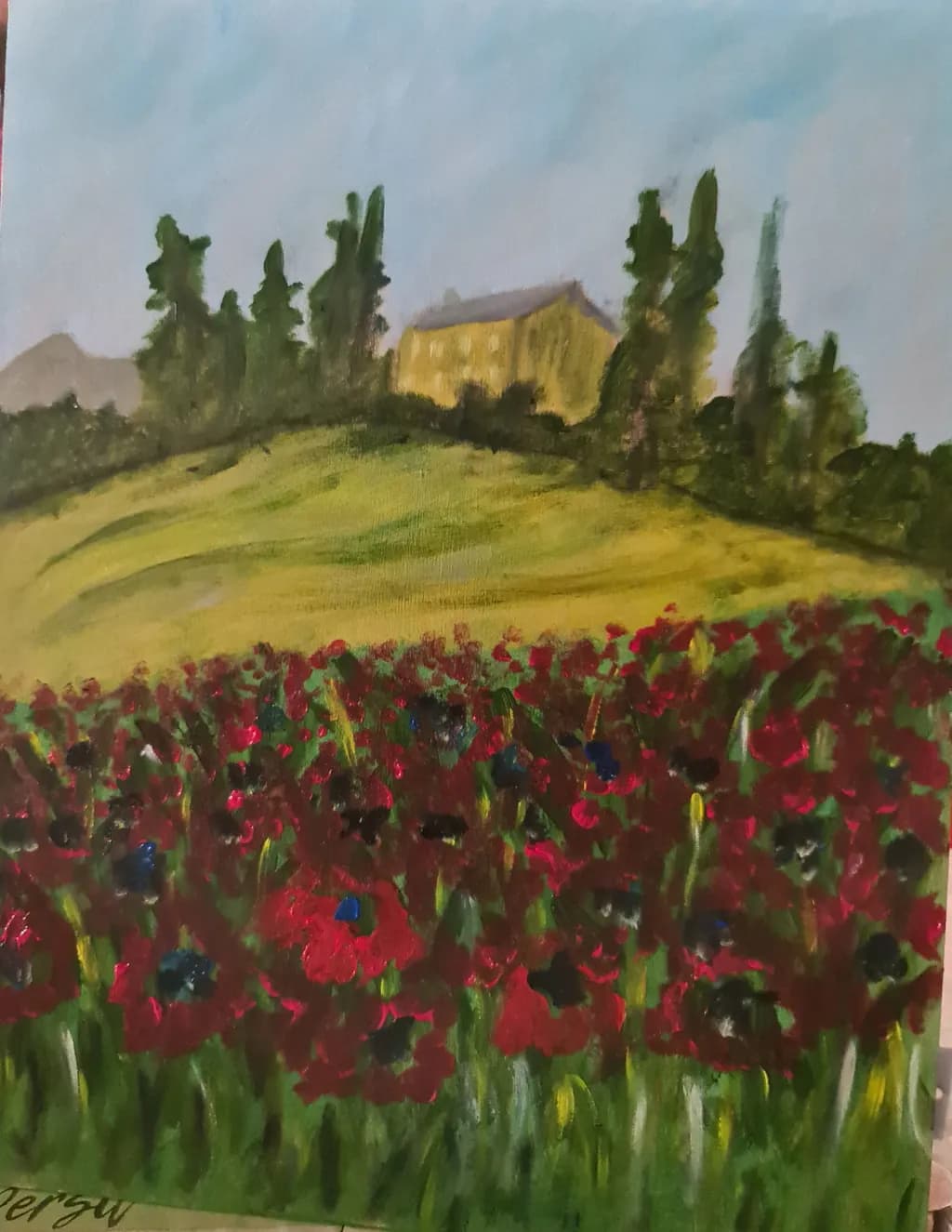 Whispers of Spring: A Vibrant Meadow of Poppies Under a Gentle Sky