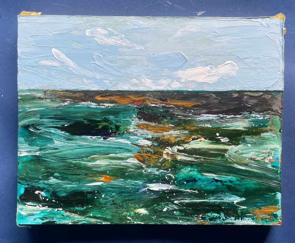 Whispers of the Ocean: An Abstract Journey Through Blue Textures and Cloudy Skies