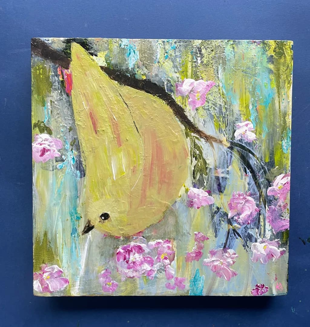 Whimsical Yellow Bird Amidst Blossoms: A Vibrant Celebration of Nature's Beauty