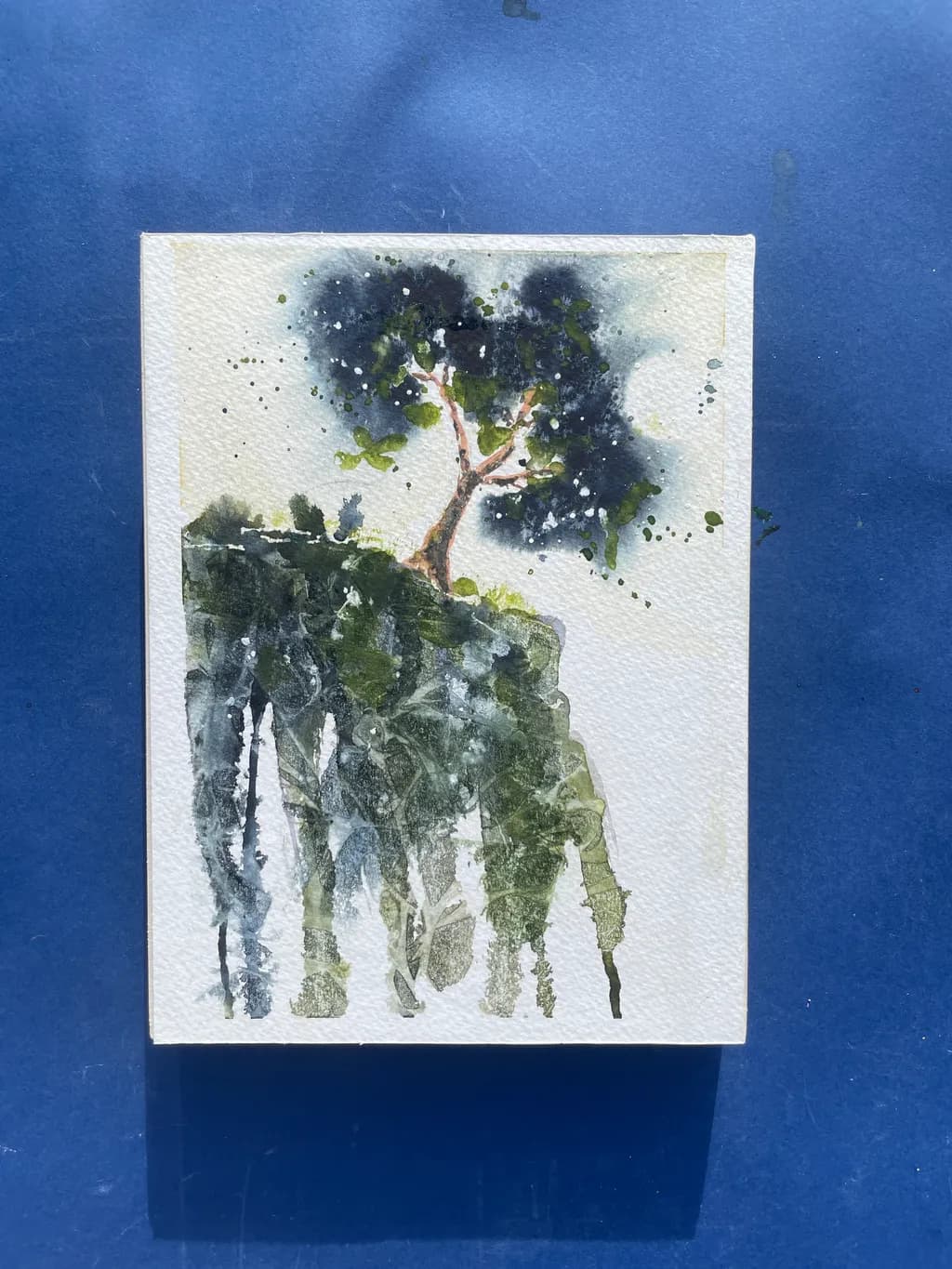 Whispers of Nature: A Serene Watercolor Landscape with a Lone Tree