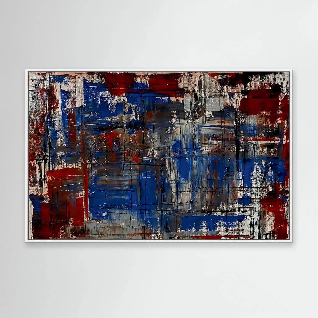 Vibrant Chaos: An Abstract Symphony in Red, Blue, and Silver
