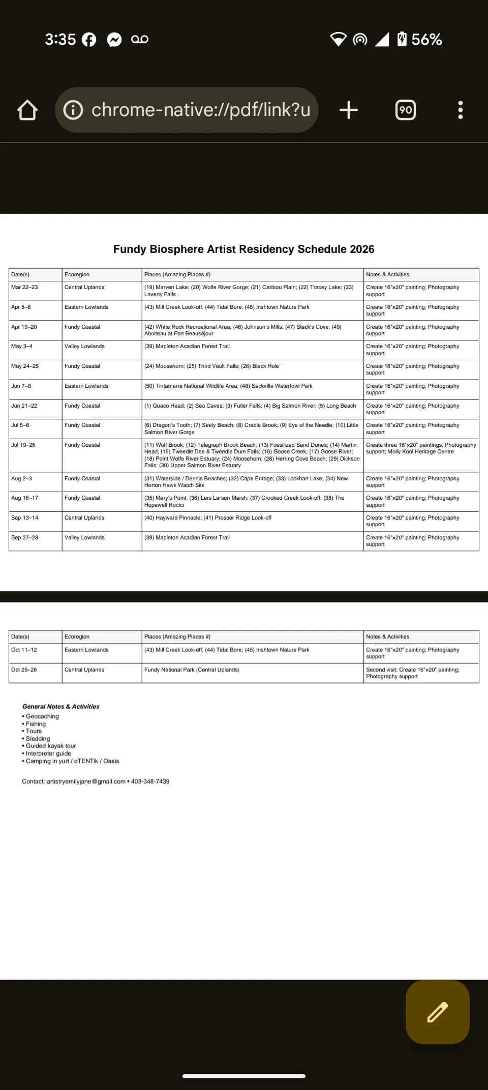 Nature's Canvas: A Journey Through the Fundy Biosphere Residency Schedule 2026