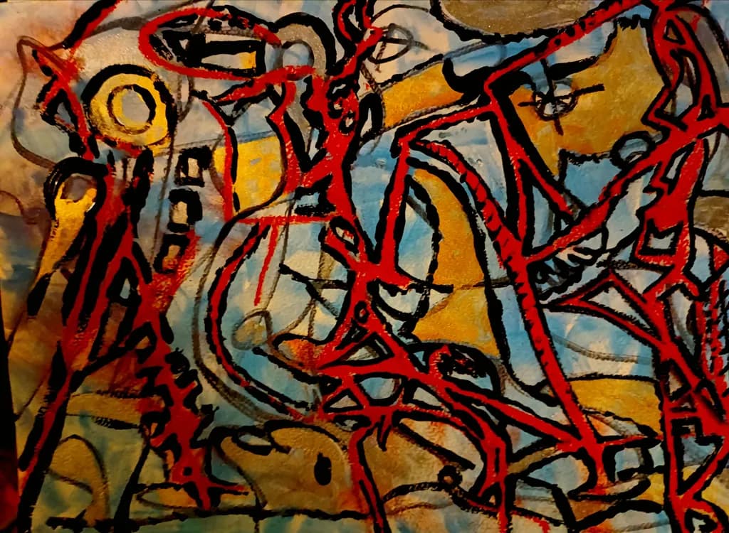 Vibrant Chaos: An Energetic Dance of Colorful Geometric Forms in Abstract Expressionism