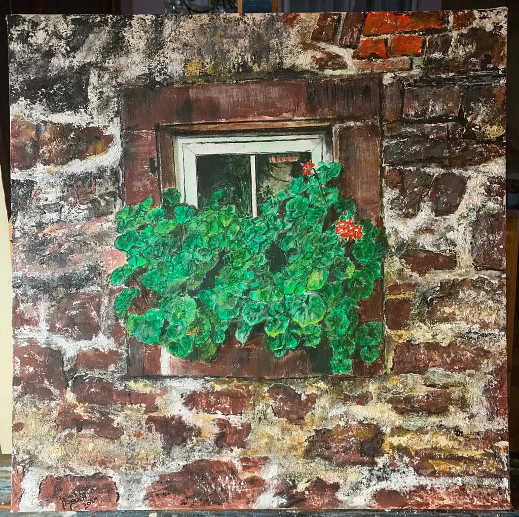 Whispers of Nature: A Lush Greenery Embrace Through a Rustic Stone Window