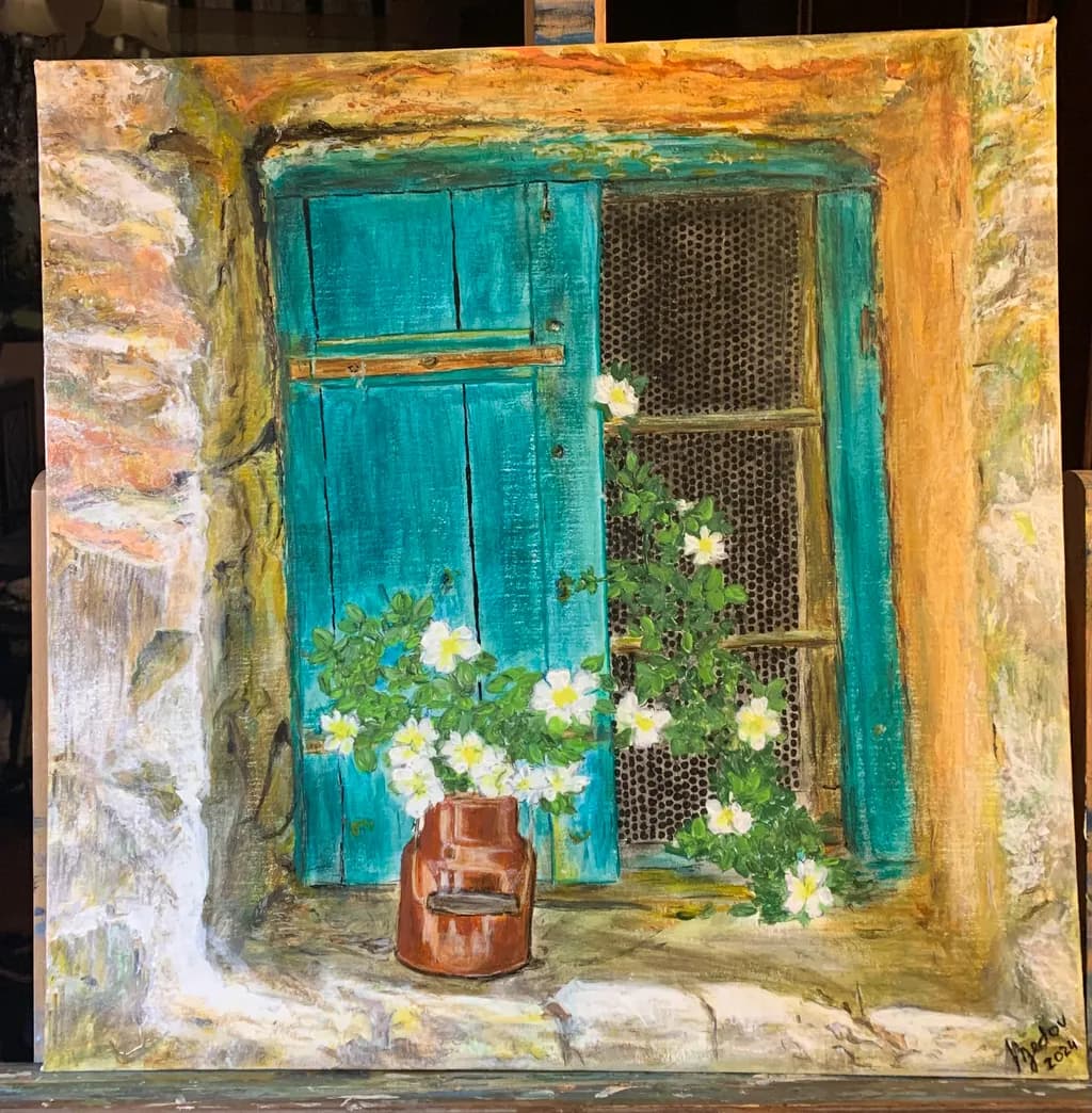 Whispers of Spring: A Rustic Window Adorned with Blooms and Charm