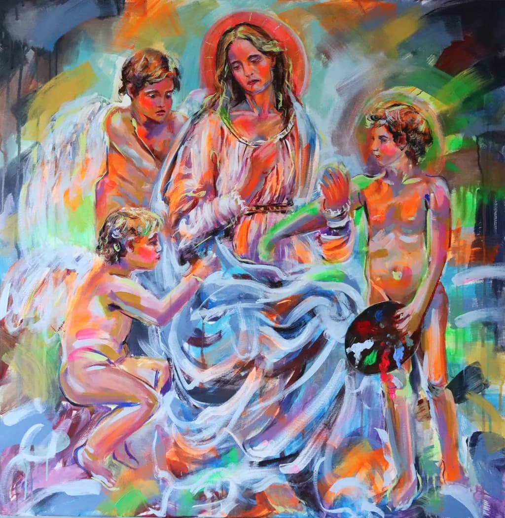 Divine Harmony: A Colorful Embrace of Innocence and Grace