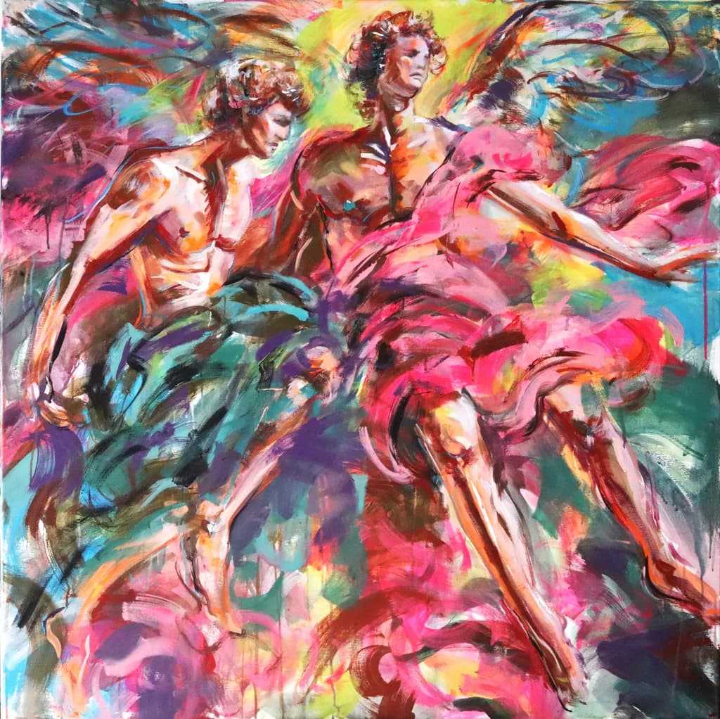 Celestial Embrace: A Vibrant Dance of Angels in Abstract Expressionism