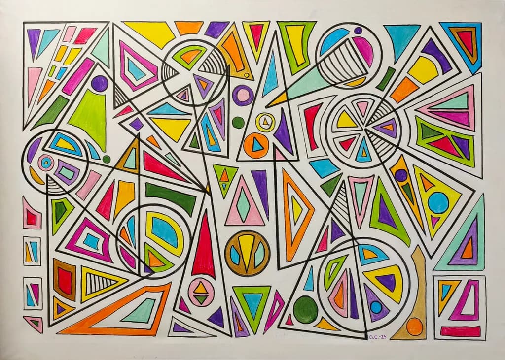 Vibrant Geometric Symphony: An Abstract Exploration of Color and Form