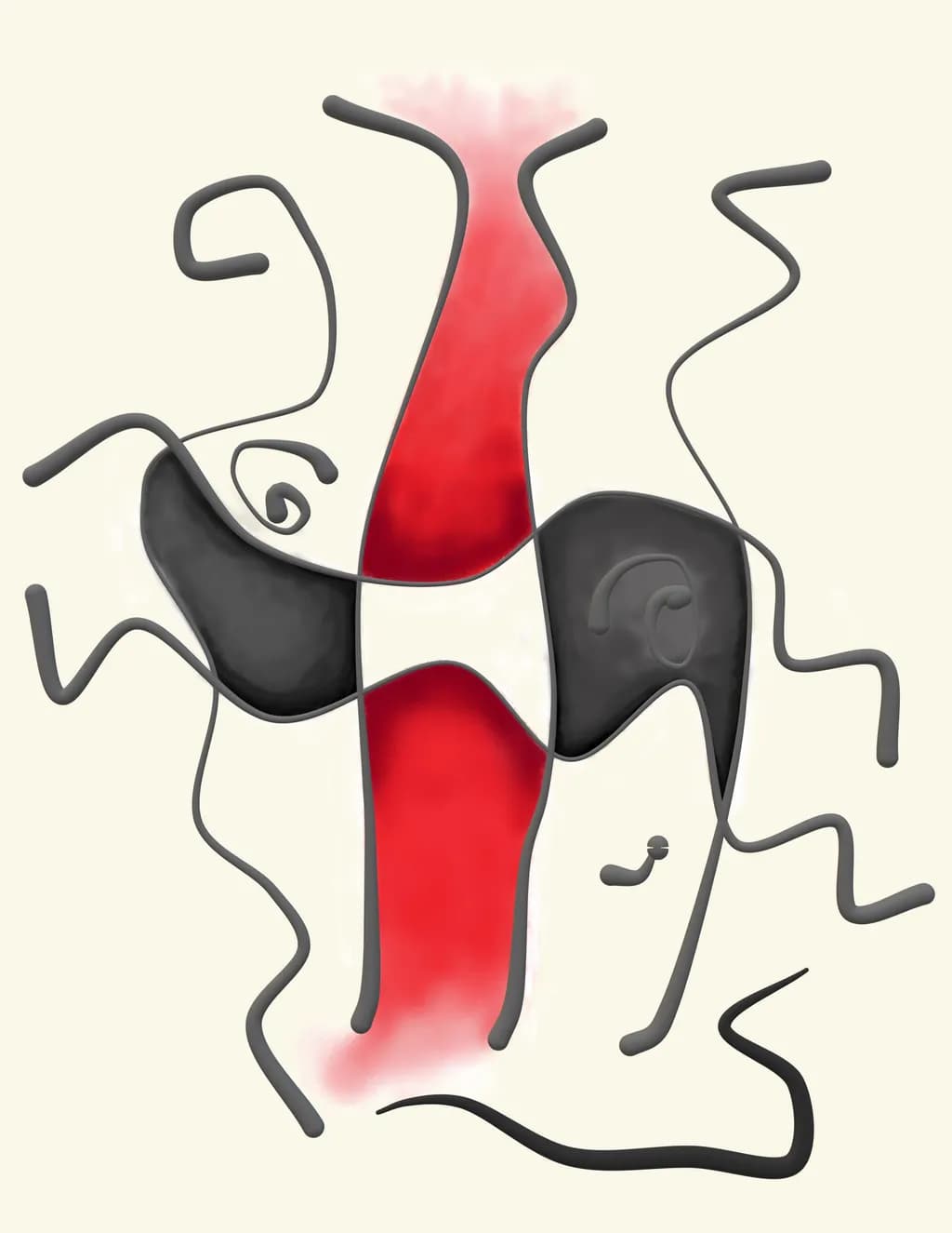 Curves of Passion: An Abstract Dance in Red and Black