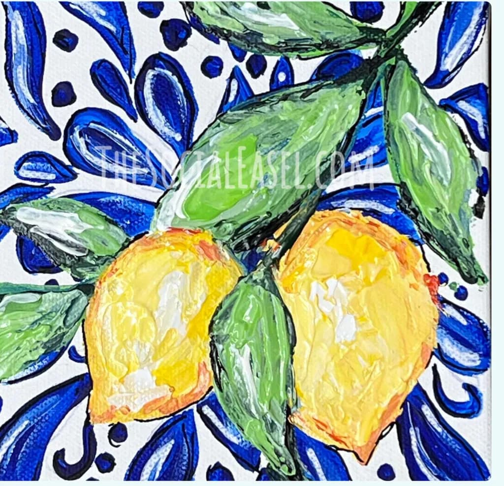 Lemon Bliss: A Vibrant Dance of Citrus and Blue Floral Elegance