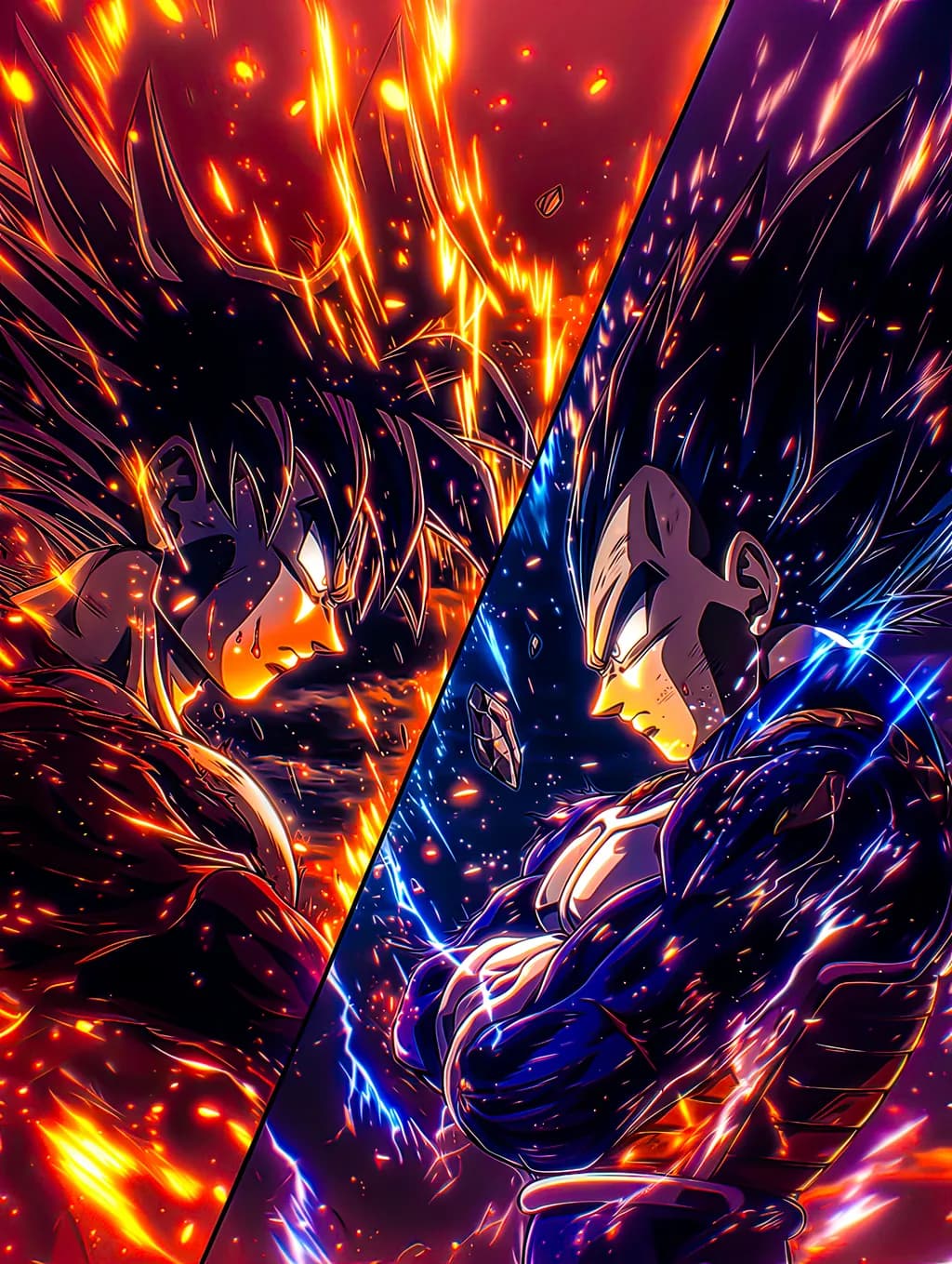 Epic Clash of Heroes: A Battle of Energy and Resolve in Anime Artistry