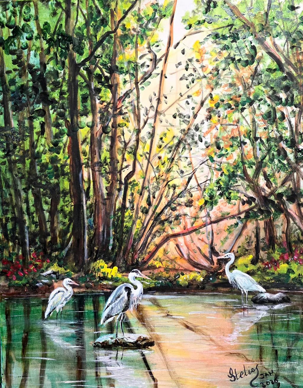 Herons by the Forest Pond