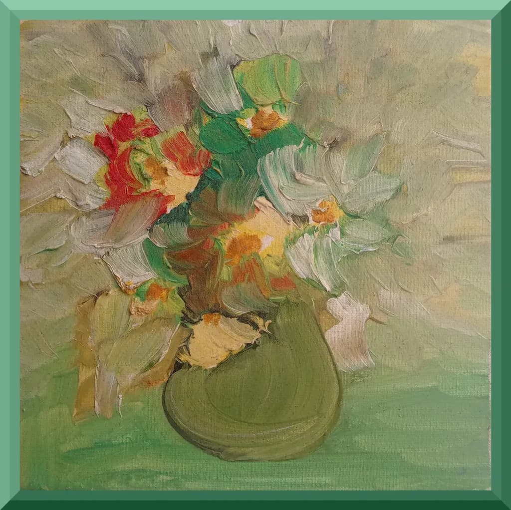 Whispers of Color: A Vibrant Floral Symphony in Green Vase