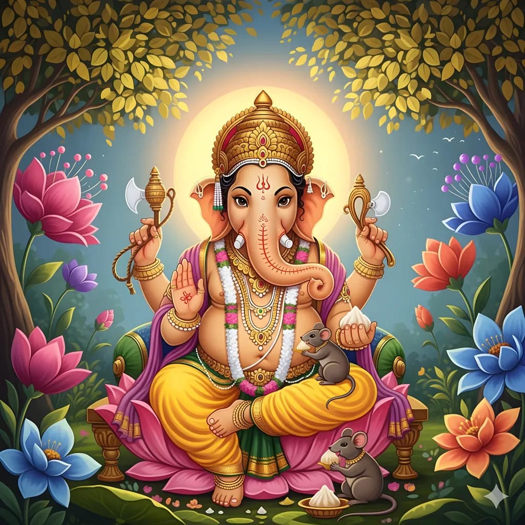 Vibrant Blessings: A Celebration of Ganesha Amidst Colorful Blooms