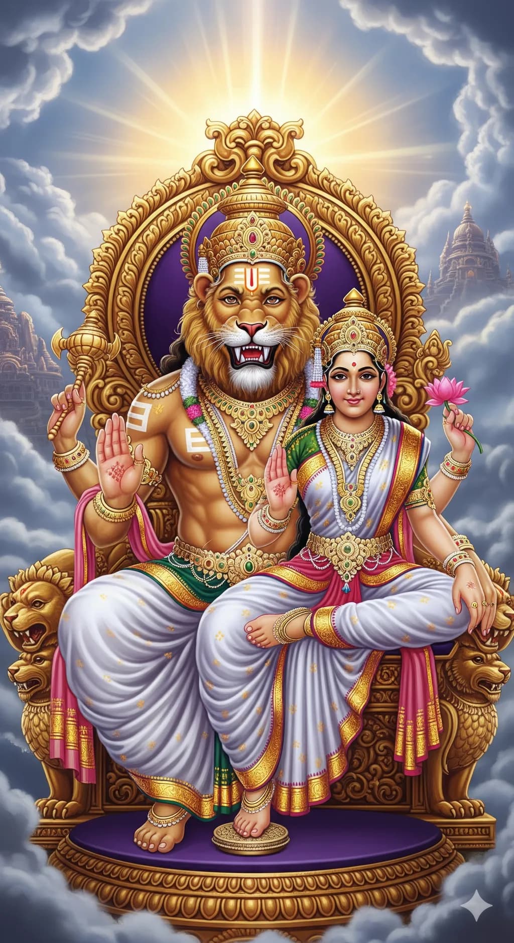 Divine Harmony: The Majestic Union of Goddess and Lion King in Celestial Splendor