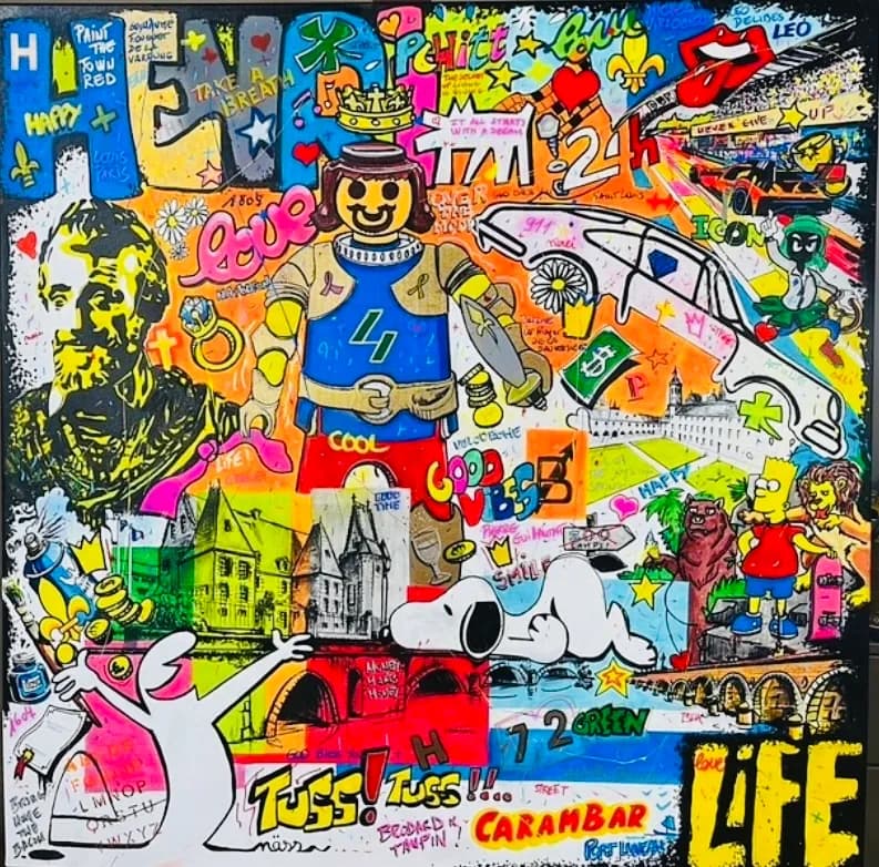 Vibrant Collage of Life: A Whimsical Journey Through Color and Culture